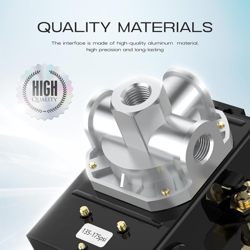 cnaodun Air Compressor Pressure Switch, 135-175 PSI 26A 1/4 NPT Thread Four-Port Pressure Switch for Air Compressor Pressure Regulator Switch - Image 4